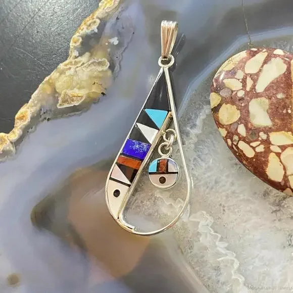 Sheryl Edaakie Zuni Sterling Multistone Inlay Teardrop Pendant For Women #2